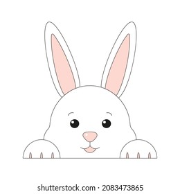 Weißes süßes Kaninchen. Hübscher Charakter. Tier glücklicher Kopf. Vektorgrafik einzeln auf Weiß.