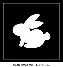 White cute rabbit character isolated on black. Vector. Easter greeting card.