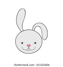 white cute rabbit head cartoon, vector illustration