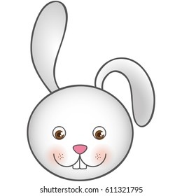 white cute rabbit head cartoon, vector illustration