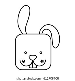 white cute rabbit head cartoon, vector illustration