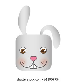 white cute rabbit head cartoon, vector illustration