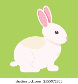 White cute rabbit on background in flat style. Vector illustration
