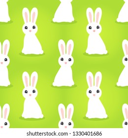 White cute rabbits seamless pattern. Vector illustration.