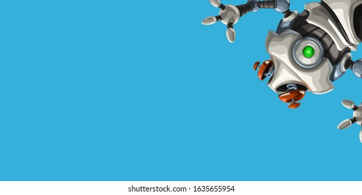 white cute robot on blue