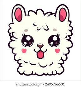 White Cute and Smiling Llama Cartoon