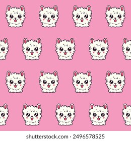 White Cute and Smiling Llama pattern. Cute llama repetition. Llama background