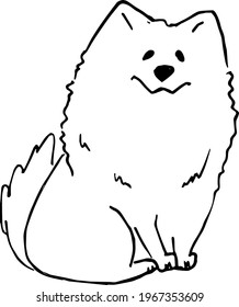 White cute smiling samoyed dog hand drawn vector llustration doodle sketch. Puppy cartoon character design outline. Concept for kids children print, poster design, wrapping paper, pattern