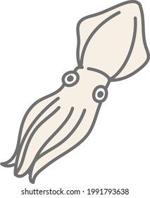 White And Cute Squid Illustration