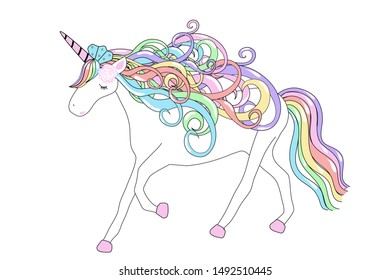 white cute unicorn vector illustration