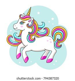 White cute unicorn. Vector illustration