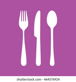 White cutlery icon set vector illustration. Purple background