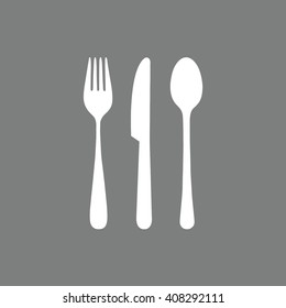 White cutlery set vector illustration. Gray background