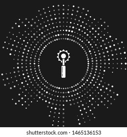 White Cutter tool icon isolated on grey background. Sewing knife with blade. Abstract circle random dots. Vector Illustration