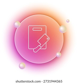 Tablero de corte blanco e icono de picador de carne aislado sobre fondo blanco. Cuchillo de carnicero. Símbolo de la tabla de cortar. Fondo de círculo degradado naranja y rosa. Vector