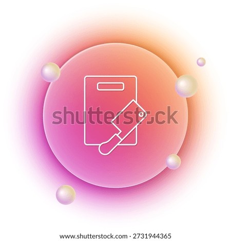 White Cutting board and meat chopper icon isolated on white background. Butcher knife. Chopping board symbol. Orange and pink gradient circle background. Vector