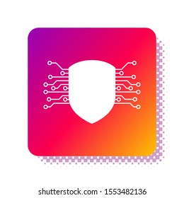 White Cyber security icon isolated on white background. Shield sign. Safety concept. Digital data protection. Square color button. Vector Illustration