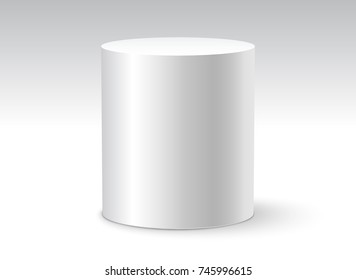 White cylinder on white background isolated. 3d object cylinder container design template.