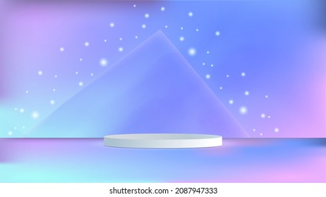 White cylinder podium in empty scene. Minimal scene with magic show on background. Product presentation, mock up, show cosmetic product, Podium, layout, stage pedestal or platform. 3d render
