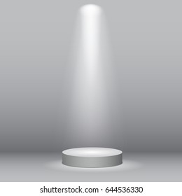 White cylinder podium with light. Vector illustration.