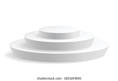 Cilindro blanco con un paso, etapa de plataforma de premios de la competencia. Vacío diseño de maquillaje en 3d del pedestal campeón del concurso. Ilustración del vector