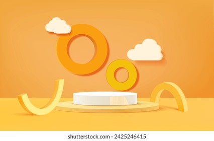 White cylinder podium pedestal on orange background 3d illustration empty display scene presentation for product placement