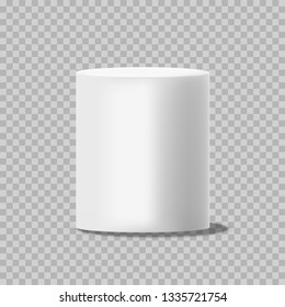 White cylinder. Solid circular box pillar or stand empty can template vector isolated on transparent background