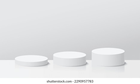 White cylinder stage pedestal podium with background. Use for product display presentation, showcase, mock up.