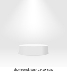 White cylinder template. 3d base stand podium or studio pedestal round platform showroom illustration