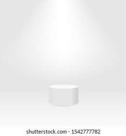 White cylinder template. 3d base stand podium or studio pedestal round platform showroom illustration