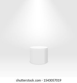 White cylinder template. 3d base stand podium or studio pedestal round platform showroom illustration