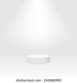 White cylinder template. 3d base stand podium or studio pedestal round platform showroom illustration
