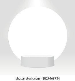 White cylinder template. 3d base stand podium or studio pedestal round platform showroom illustration