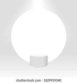 White cylinder template. 3d base stand podium or studio pedestal round platform showroom illustration