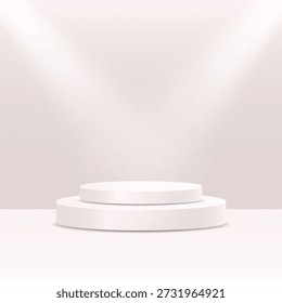 White cylindrical podium background with spotlight. Stands product display presentation