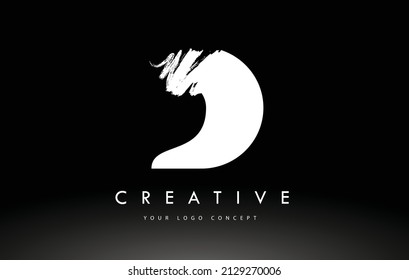 White D Brushed Letter Logo. Brush Letters design with Artistic Brush stroke design.