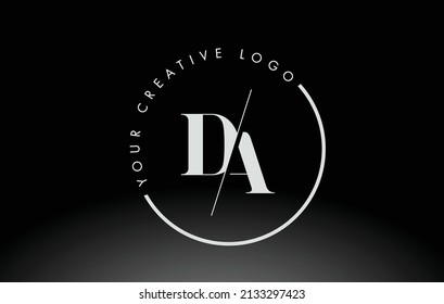 White DA Letter Logo Design with Creative Intersected and Cutted Serif Font.