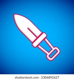 White Dagger icon isolated on blue background. Knife icon. Sword with sharp blade.  Vector