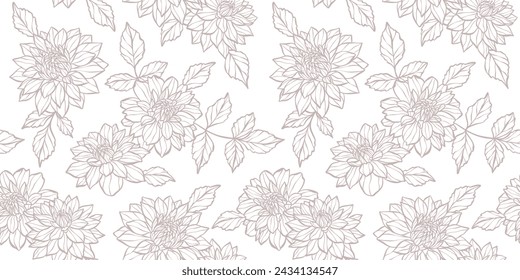 White dahlia seamless pattern vector backgorund, elegant floral print, vintage wallpaper design with daisy flowers