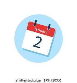White daily calendar Icon 2 January in a Flat Design style. Easy to edit Isolated vector Illustration.