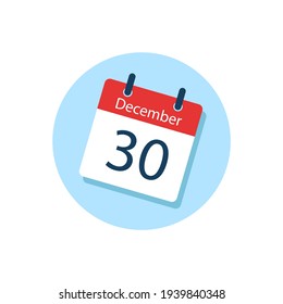 White daily calendar Icon December in a Flat Design style. Easy to edit Isolated vector Illustration.