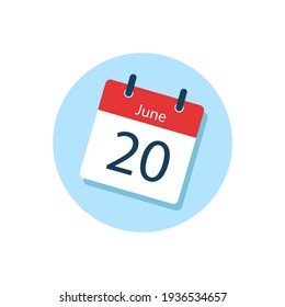 White daily calendar Icon June in a Flat Design style. Easy to edit Isolated vector Illustration.