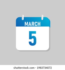 White daily calendar Icon March in a Flat Design style. Easy to edit Isolated vector Illustration.