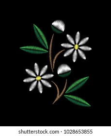 White Daisies Embroidery Vector