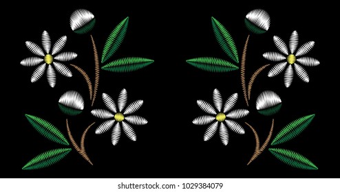 White Daisies Embroidery Vector