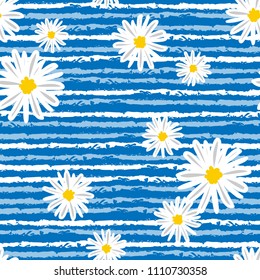 Margaritas blancas y fondo de patrón de Vector sin fisuras de línea. Daisy en estilo doodle. Pequeñas flores sin patrón.