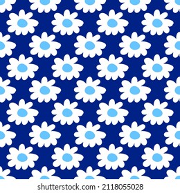 White daisies on a blue background. Pattern for textiles, fabric, wrapping paper, background, wallpaper.