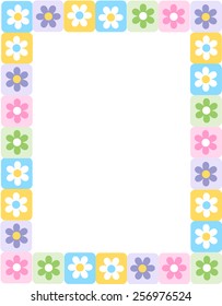 White daisies on colorful squares spring frame / border