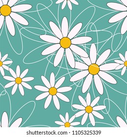White daisies on green background and larger flowers without fill color. Friendly pattern which is versatile.