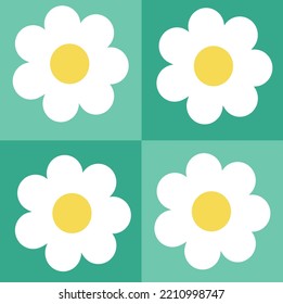 White daisies on a green checkered background. Absiraction in the style of y2k